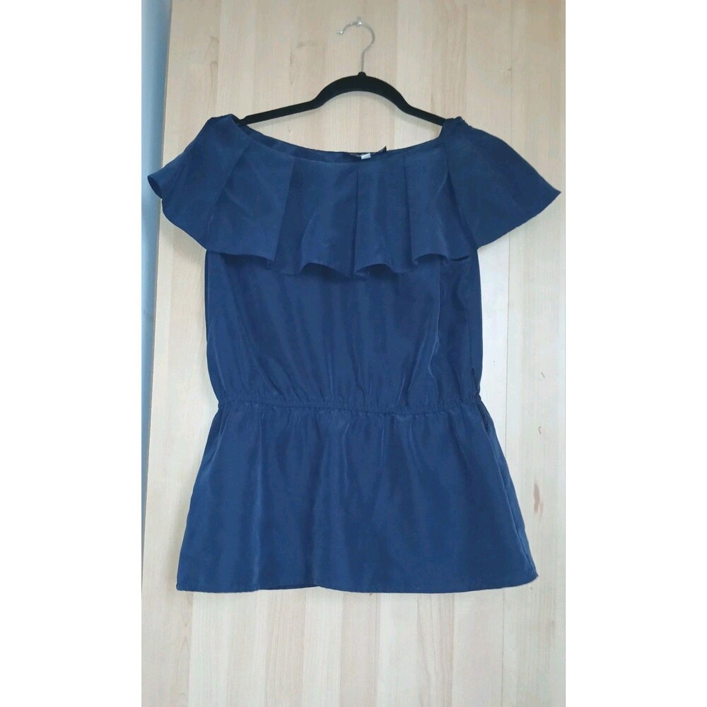 Vtg CelineK New York Paris Navy Blouse Sz S Sleeveless Off-Shoulder Made In USA
